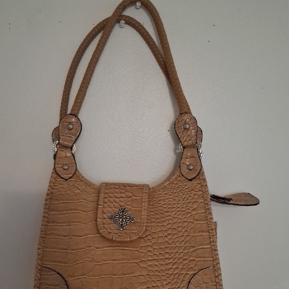 Handbags - Elegant Tan Crocodile-Embossed Women's Bag
